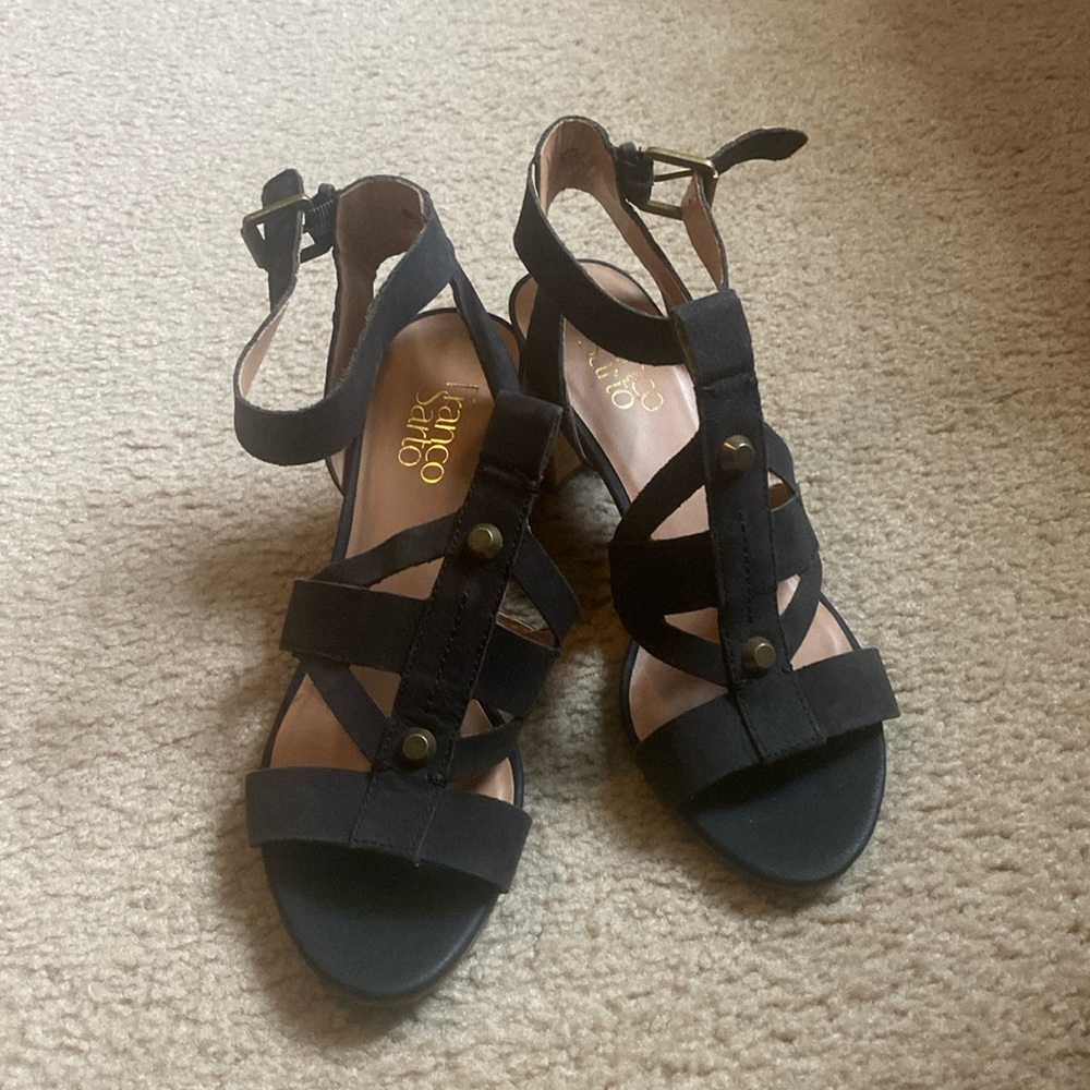 NWOT FRANCO SARTO Black Paloma Cork Heeled Sandals